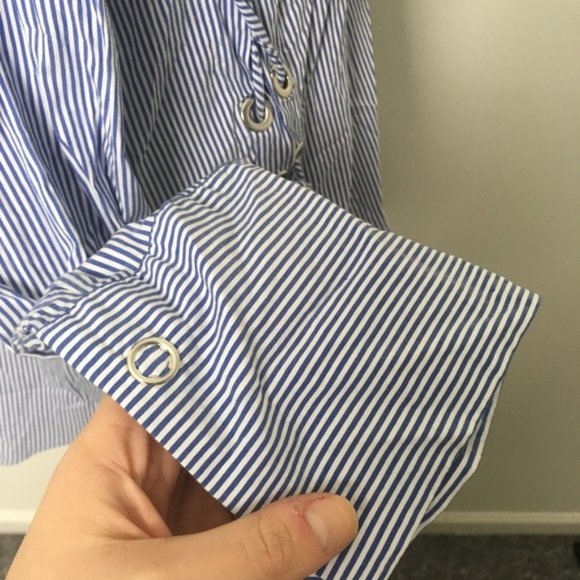 TOPSHOP Striped Button Down Blouse Lace up Sides - Picture 6 of 6